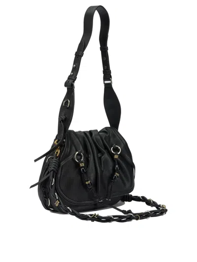 Isabel Marant Bolton Embellished Tasseled Textured-leather Shoulder Bag In Black