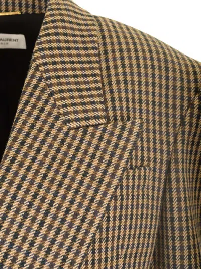 Saint Laurent Brown Wool Blazer Jackets Beige In Brown
