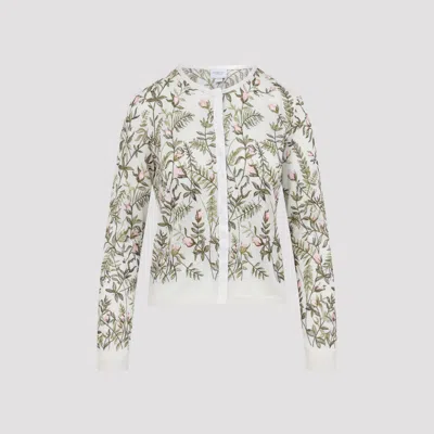 Giambattista Valli Ivory Cashmere And Silk Cardigan With Floral Embroidery In White