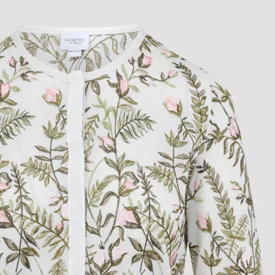 Giambattista Valli Ivory Cashmere And Silk Cardigan With Floral Embroidery In White