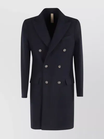 Eleventy Double-breasted Long Coat And Pockets In Blue
