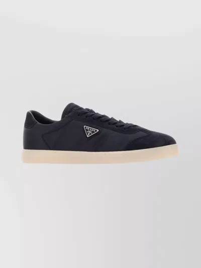 Prada Midnight Blue Re-nylon And Suede Sneakers In Black