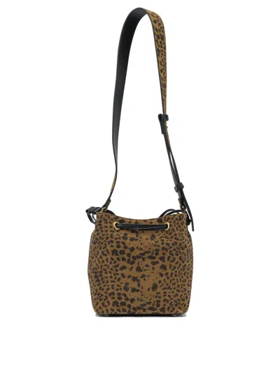 Pinko Leopard Print Drawstring Shoulder Bag In Brown