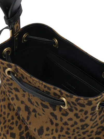 Pinko Leopard Print Drawstring Shoulder Bag In Brown