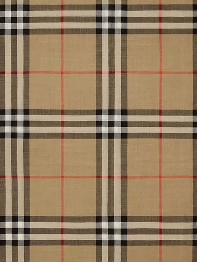 Burberry Checked Fringed Scarf In Neutral