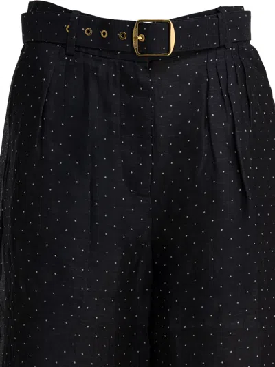 Zimmermann Polka-dot Linen And Silk Wide-leg Pants In Black