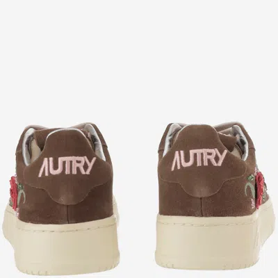 Autry Low-top Sneakers With Floral Embroidery In Rich Brown In Brown
