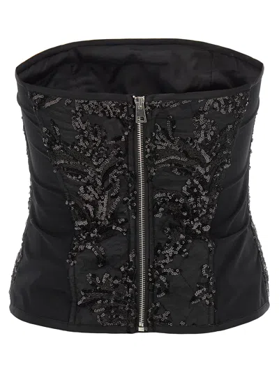 Le Twins Elodie Lace Sequin Top In Black