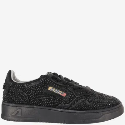 Autry Medalist Low Suede Trainers With Rhinestones In Black