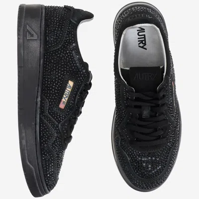 Autry Medalist Low Suede Trainers With Rhinestones In Black