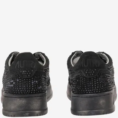 Autry Medalist Low Suede Trainers With Rhinestones In Black