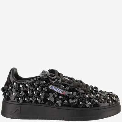 Autry Sparkling Black Low-top Sneakers With Sequin Detail In Black