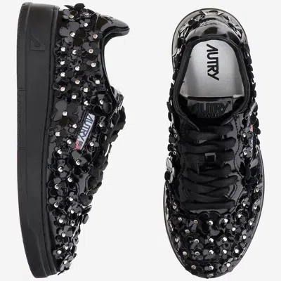 Autry Sparkling Black Low-top Sneakers With Sequin Detail In Black
