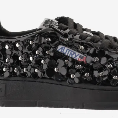 Autry Sparkling Black Low-top Sneakers With Sequin Detail In Black