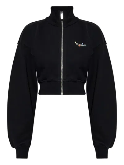 Off-white Floral Print Cropped Sweatshirt With High Collar In Black