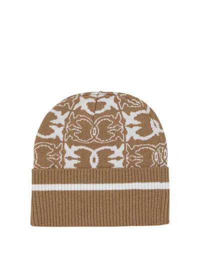 Pinko Jacquard Logo Detail Beanie In Brown