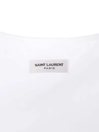 Saint Laurent White Sleeveless Satin-finish Silk Top In Beige