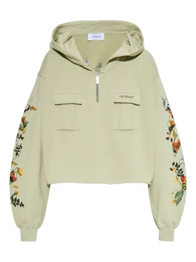 Off-white Bookish Flowers Pkt Crop Hood In Gold