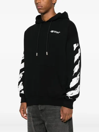 Off-white Brushstroke Arrow Print Zip-up Hoodie In Black