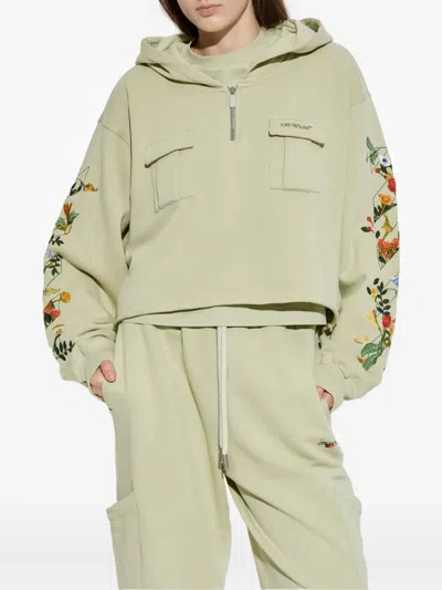 Off-white Bookish Flowers Pkt Crop Hood In Gold