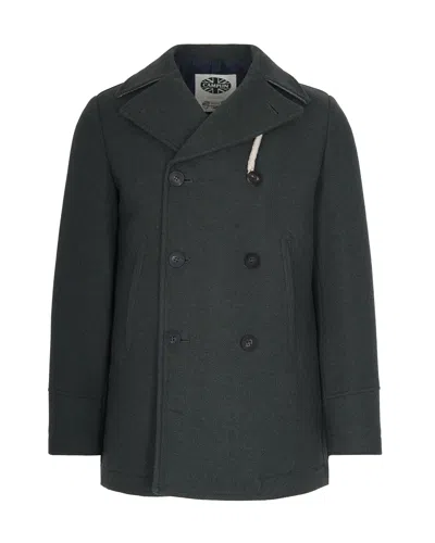 Camplin Double-breasted Wool Blend Peacoat In Green