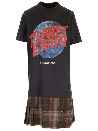 Balenciaga Layered Planet Earth Dresses Multicolor In Black