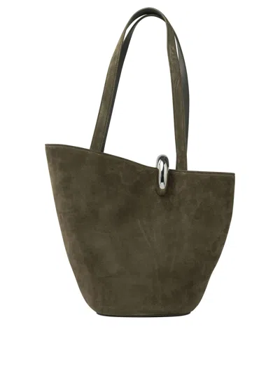 Jacquemus Medium Bambola Suede Bucket Bag In Green