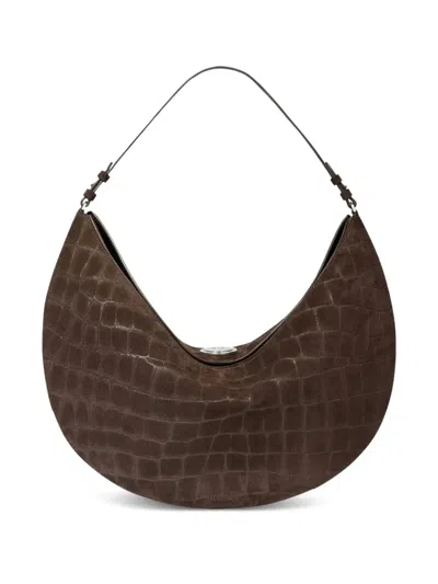 Jacquemus Round Shoulder Bag In Crocodile Effect In Brown