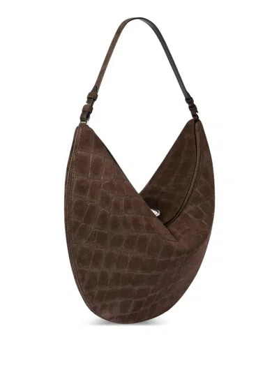 Jacquemus Round Shoulder Bag In Crocodile Effect In Brown