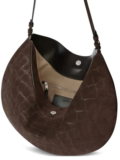 Jacquemus Round Shoulder Bag In Crocodile Effect In Brown