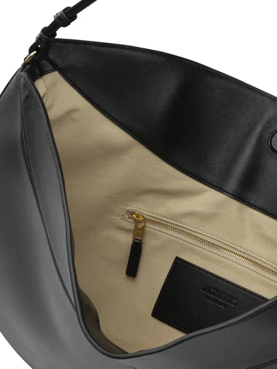 Jacquemus Curved Half-moon Leather Shoulder Bag In Black