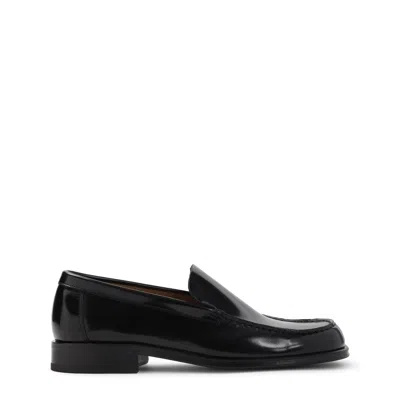 Lemaire Polished Black Calf Leather Loafers With Tonal Stitching In Black