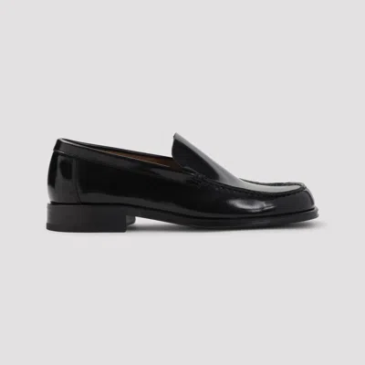 Lemaire Polished Black Calf Leather Loafers With Tonal Stitching In Black