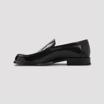 Lemaire Polished Black Calf Leather Loafers With Tonal Stitching In Black