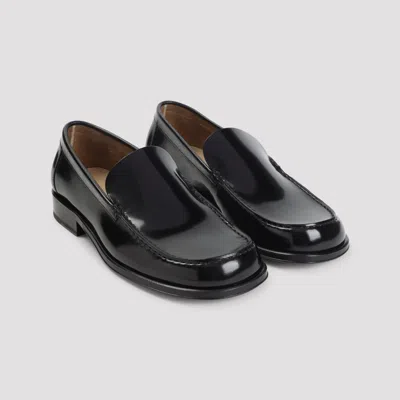 Lemaire Polished Black Calf Leather Loafers With Tonal Stitching In Black