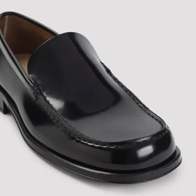 Lemaire Polished Black Calf Leather Loafers With Tonal Stitching In Black