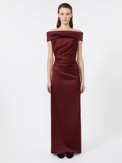 Max Mara Long Dress With Side Slit And Ruching In Red
