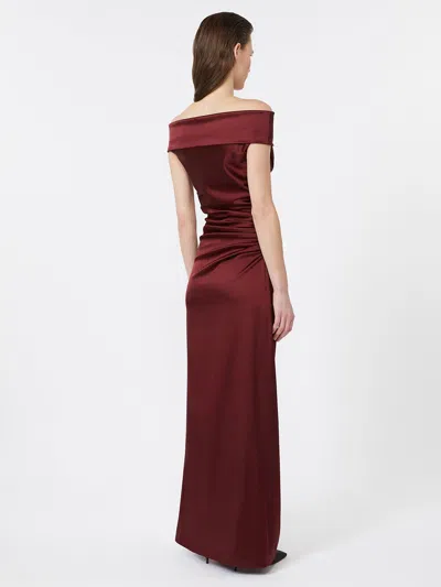 Max Mara Long Dress With Side Slit And Ruching In Red