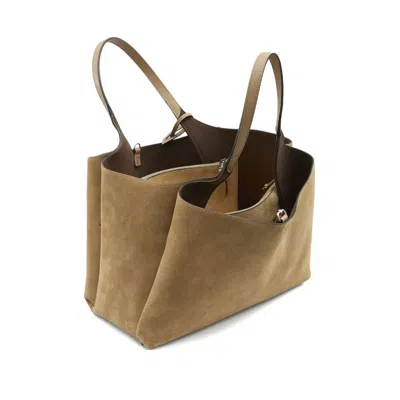 Tod's Beige Suede Leather Top Handle Bag In Brown