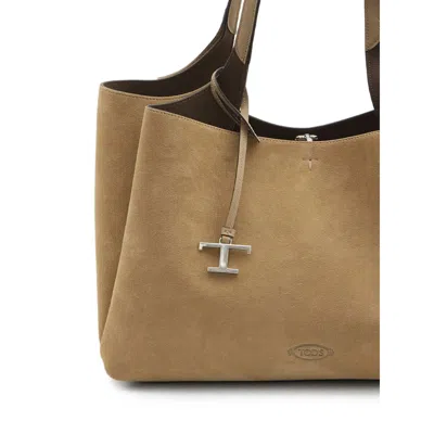 Tod's Beige Suede Leather Top Handle Bag In Brown
