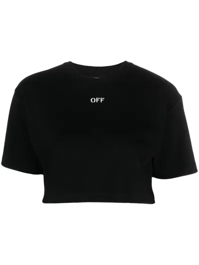 Off-white Black Cropped T-shirt With Logo In Black