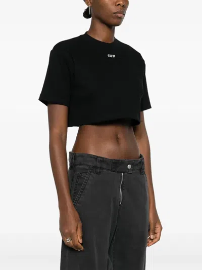 Off-white Black Cropped T-shirt With Logo In Black