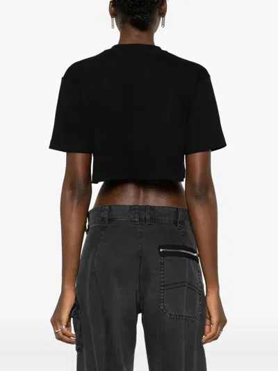 Off-white Black Cropped T-shirt With Logo In Black