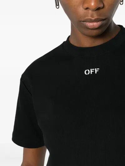 Off-white Black Cropped T-shirt With Logo In Black