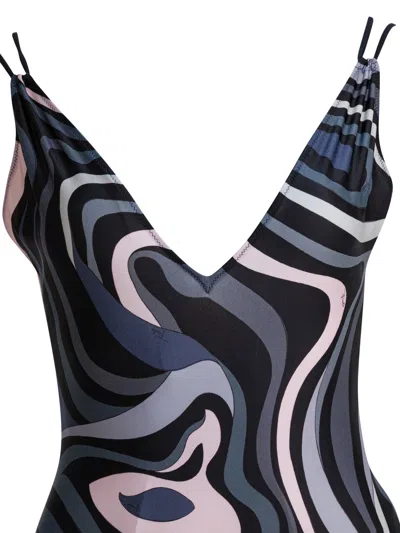 Pucci One-piece Swimsuit With Print Swimwear Black In Blue