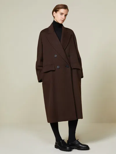 Max Mara Cashmere Alpaca Wool Double Breasted Coat In Brown