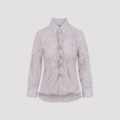 Maison Margiela Vertical Stripe Fitted Shirt With Ruffled Detail In Pink