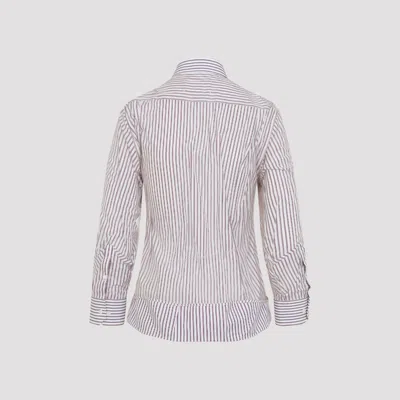Maison Margiela Vertical Stripe Fitted Shirt With Ruffled Detail In Pink