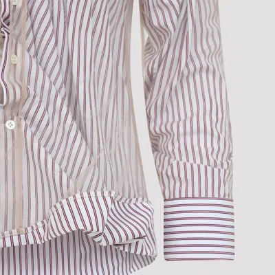 Maison Margiela Vertical Stripe Fitted Shirt With Ruffled Detail In Pink