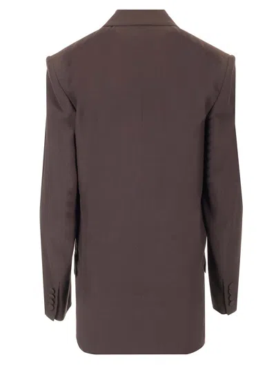 Saint Laurent Silk Crepe Doble- Breasted Blazer Jackets Brown In Brown